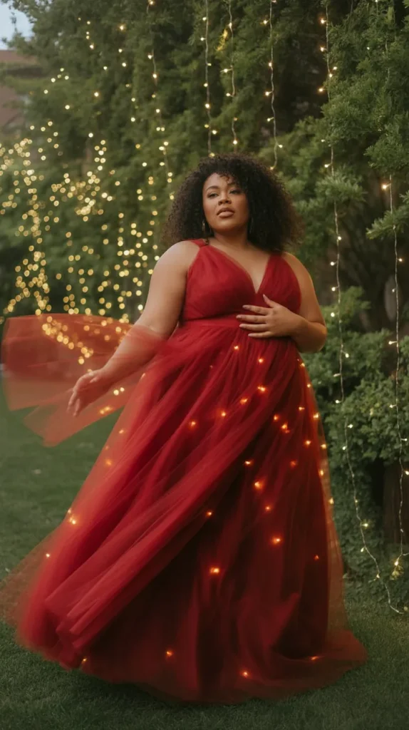 Valentines Ball Gown Starlit Red Tulle Maxi Dress