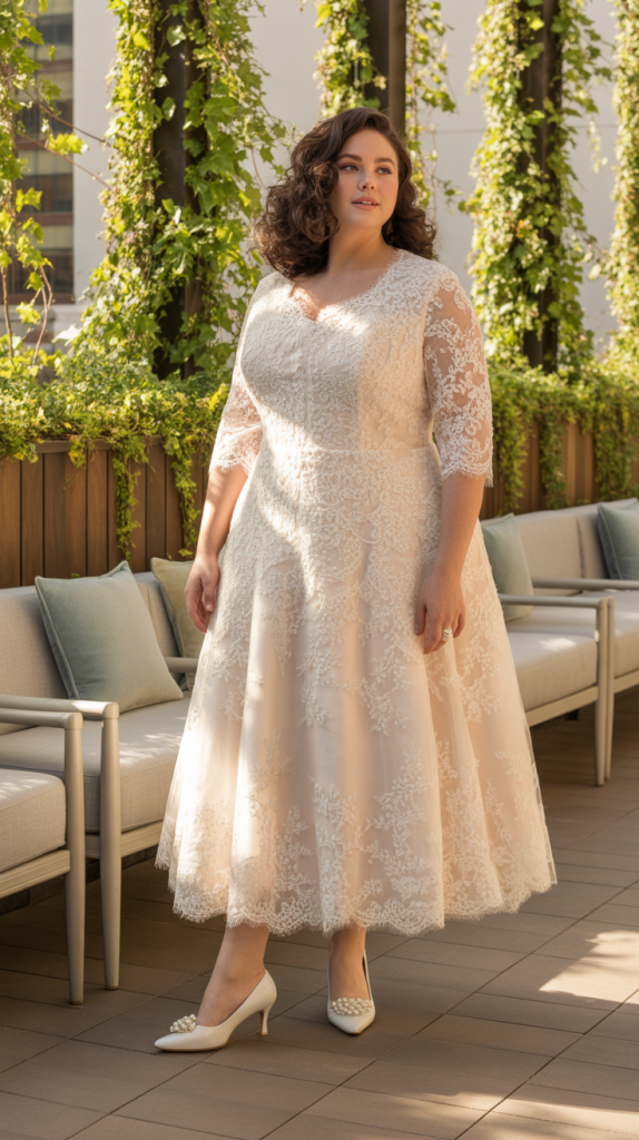 Vintage Inspired Tea Length Lace Wedding Dress