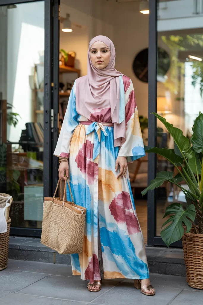 Watercolor Wrap Beach Spring Hijab Outfit