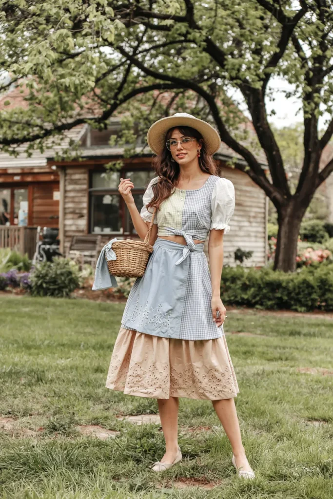 Whimsical Park Picnic Mixed Gingham and Eyelet Lace Spring Outfit