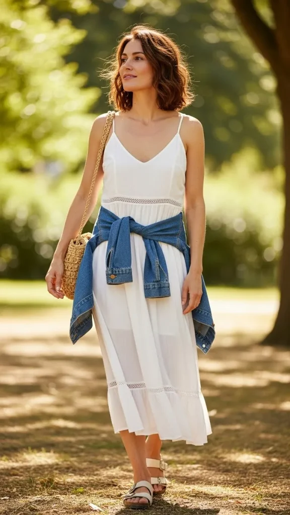 White Sundress With Denim Jacket