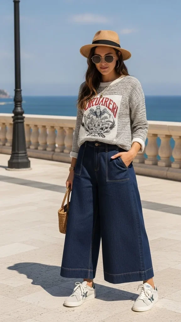 Wide Leg Pant and Sneakers Outfit