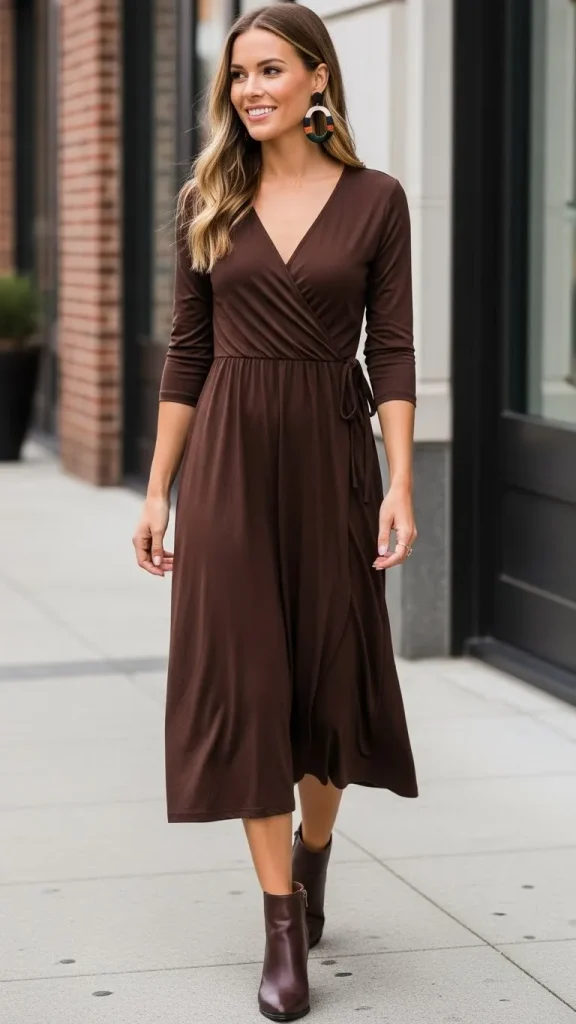 Wrap Midi Dress with Statement Earrings