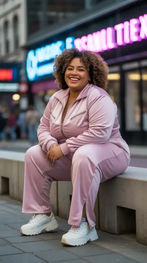 Y2K Inspired Pink Tracksuit and Chunky Sneakers