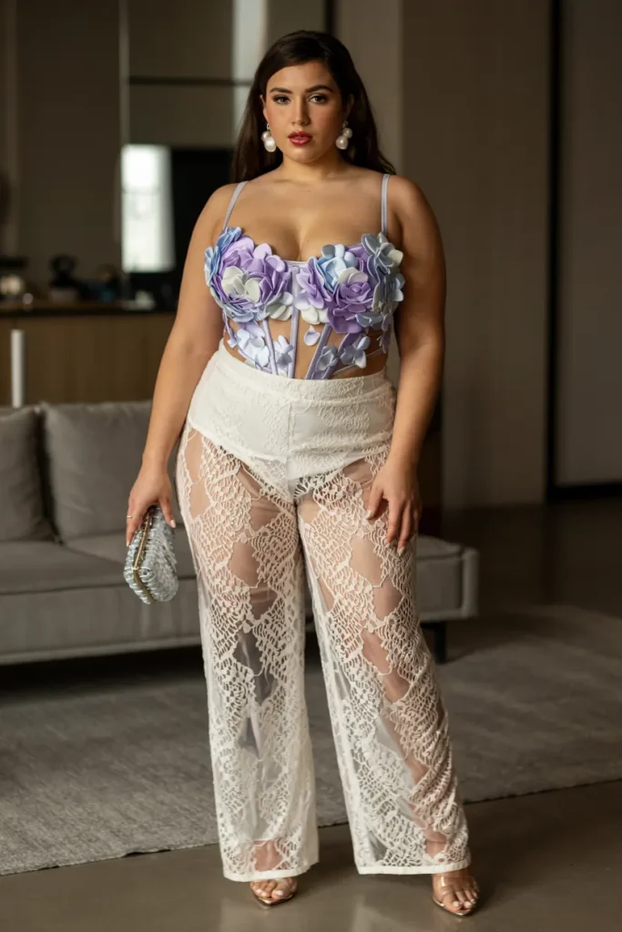 3D Floral Bustier with Lace Palazzo Pants Summer Birthday Outfit