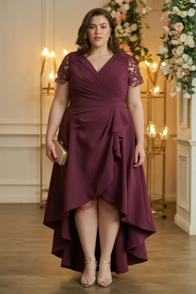 Amethyst High Low Plus Size Wedding Guest Cocktail Dress