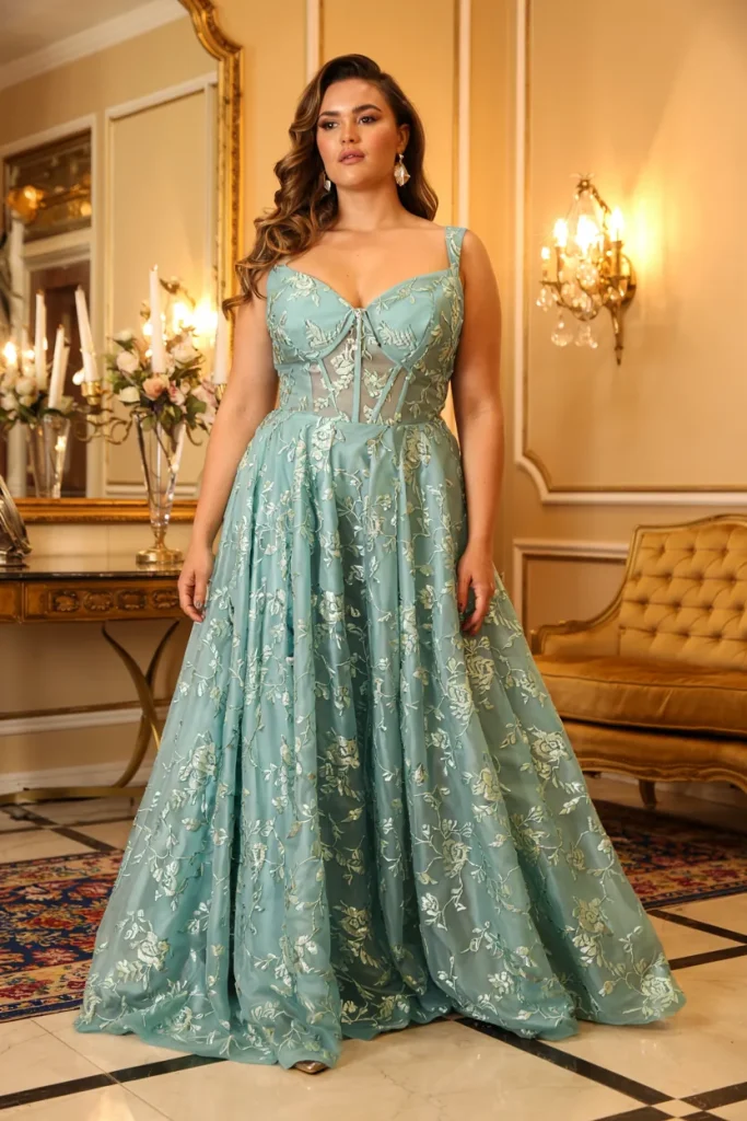 Aqua Blue Floral Gown