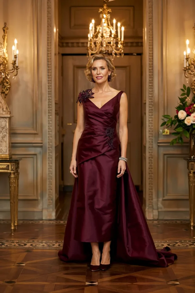 Aubergine Silk Mikado Mother of the Bride Dress