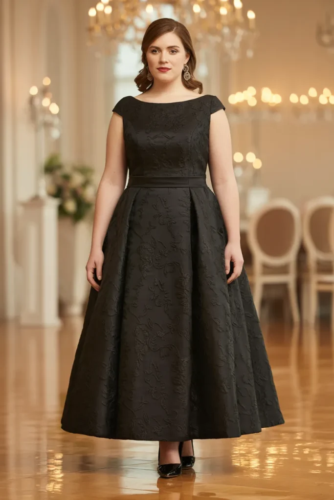 Bateau Neckline Jacquard Black Formal Wedding Guest Dress