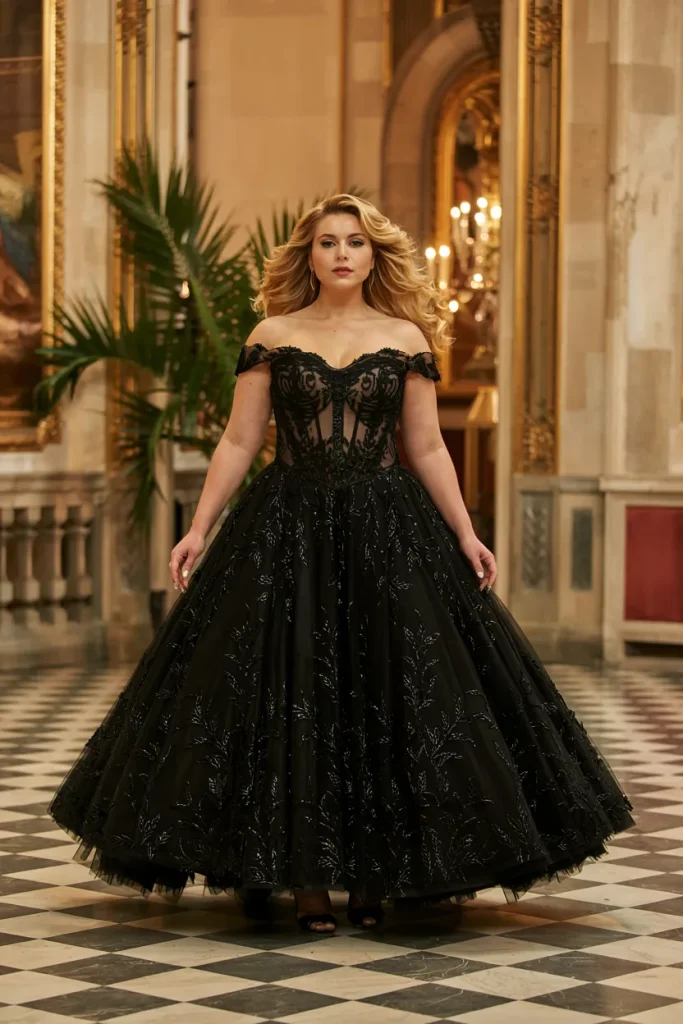 Black Ball Gown with Fitted Bodice Full Tulle Skirt