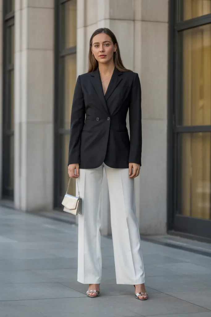 Black Blazer with Formal White Trouser