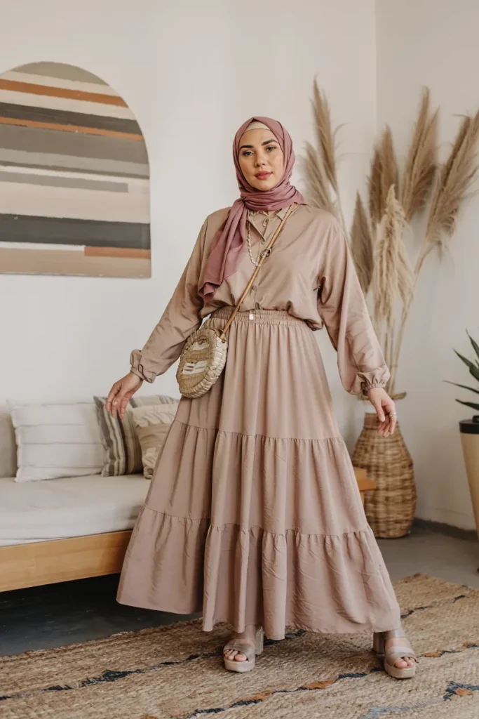 Bohemian Sunset Tiered Skirt Hijabi Outfit