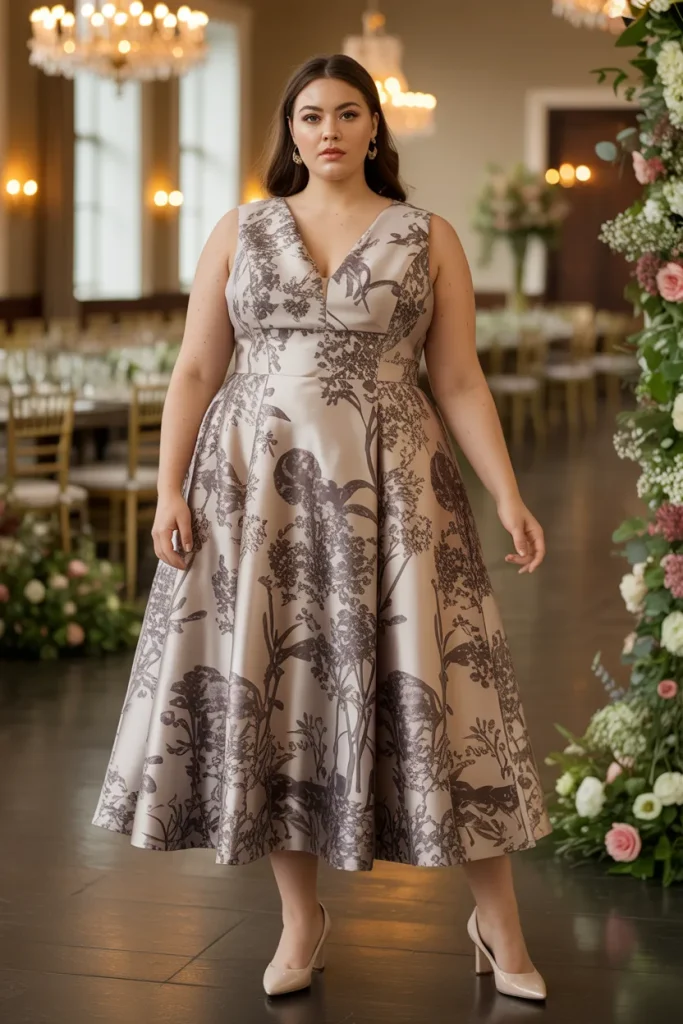 Botanical Garden Silhouette Plus Size Floral Wedding Guest Dress