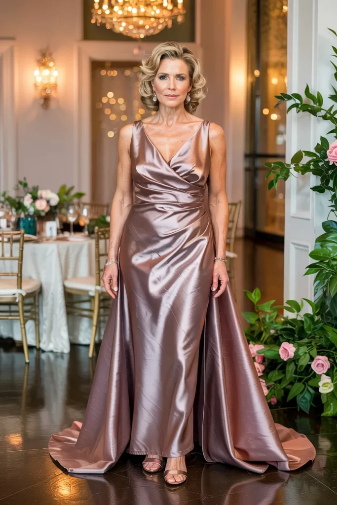 Bronze Hammered Satin Mother of the Bride Dress