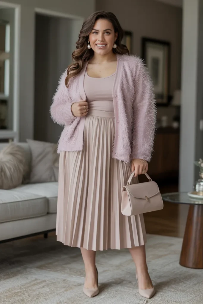 Casual Fuzzy Cardigan Pleated Midi Size Inclusive Easter Outfit