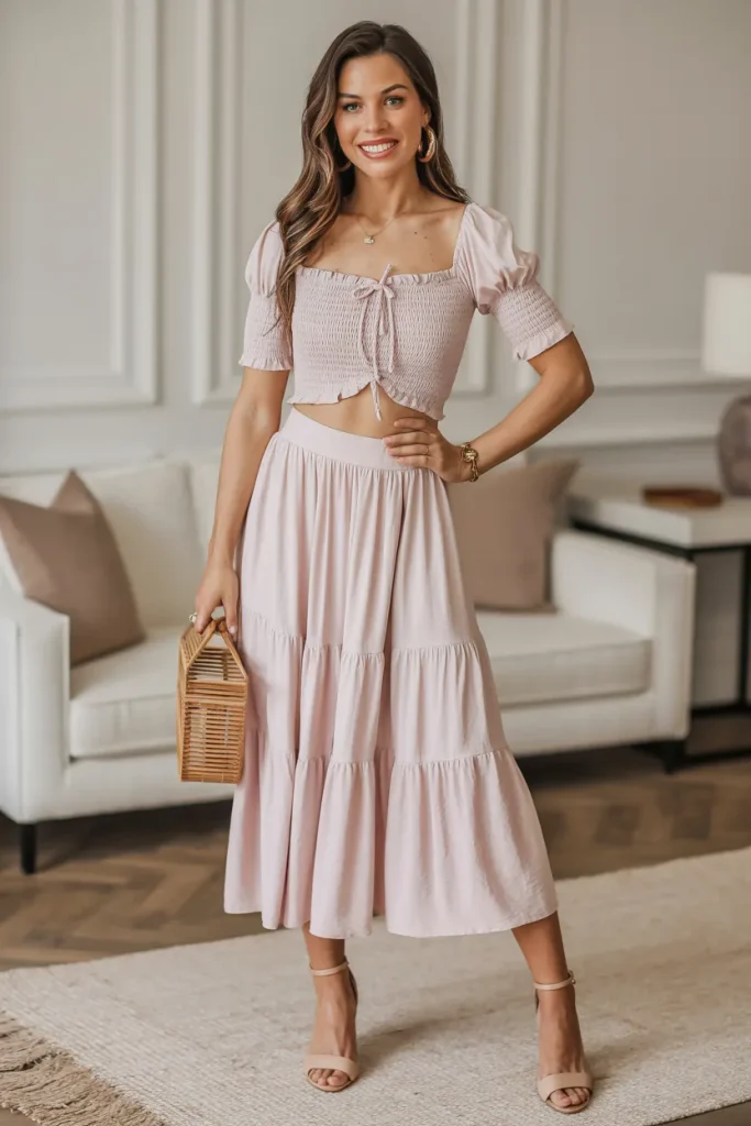 Casual Smocked Tie Front Top Easter Outfit