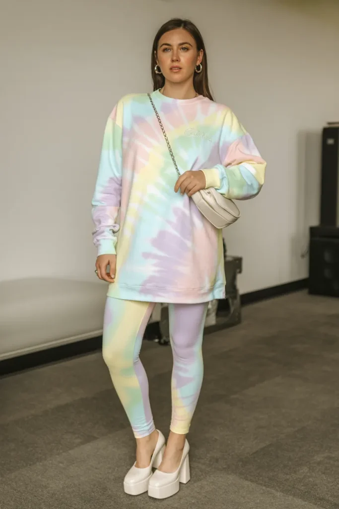 Casual Tie Dye Sweatshirt Dress and Leggings Easter Outfit
