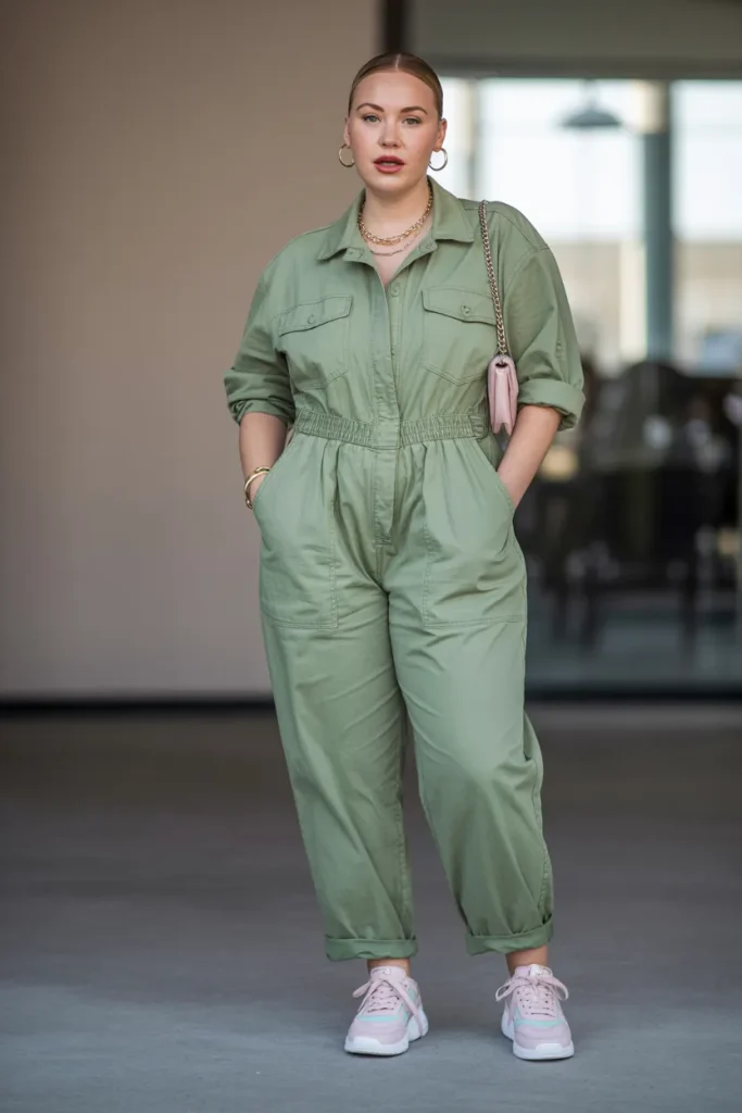 Casual Utility Jumpsuit Pastel Sneakers Edgy Easter Outfit