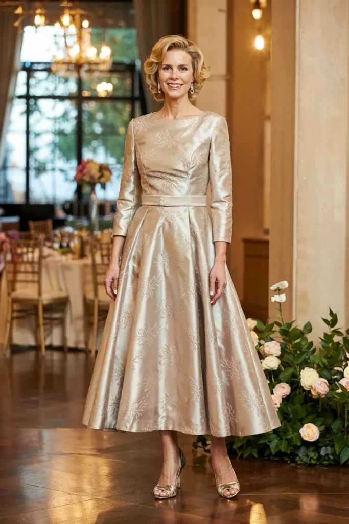 Champagne Metallic Jacquard Mother of the Bride Dress