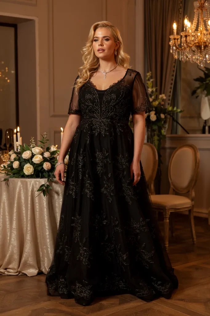Classic Black Gown for an Evening Celebration