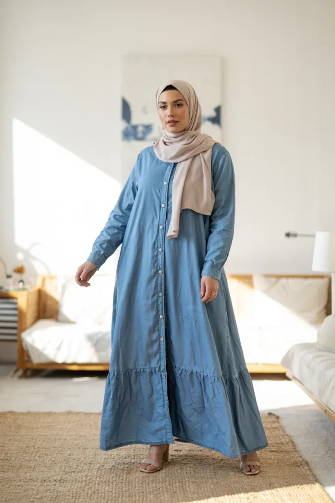 Coastal Breeze Chambray Button Down Maxi Hijabi Outfit