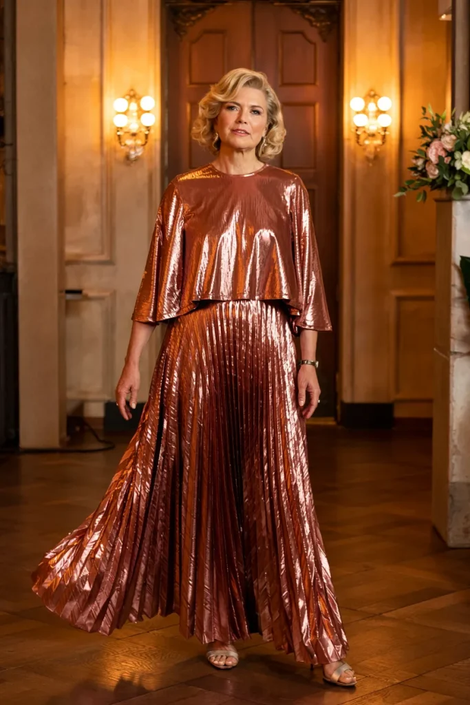 Copper Lame Plisse Mother of the Bride Dress