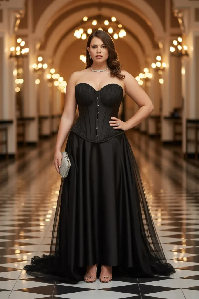 Corset Style Sweetheart Black Evening Gown Wedding Guest Dress