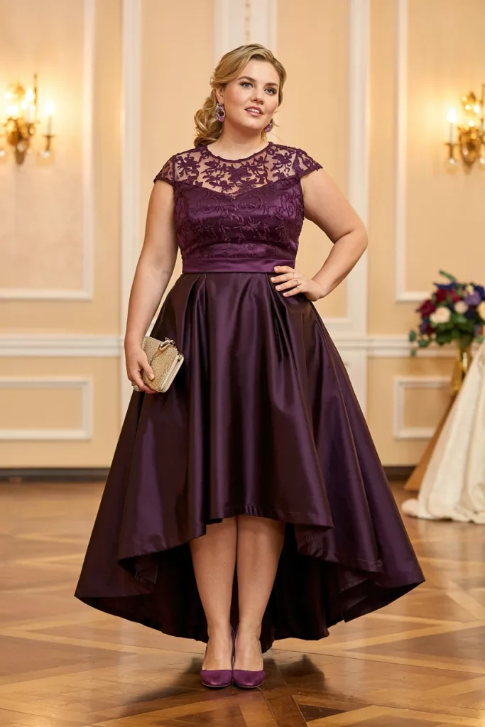 Dark Purple High Low Hem Tea length Dress