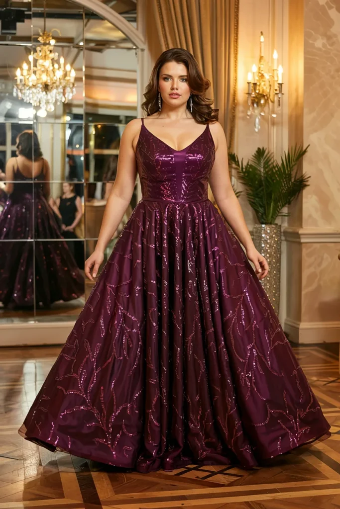 Deep Purple Sequin Amethyst Ball Gown