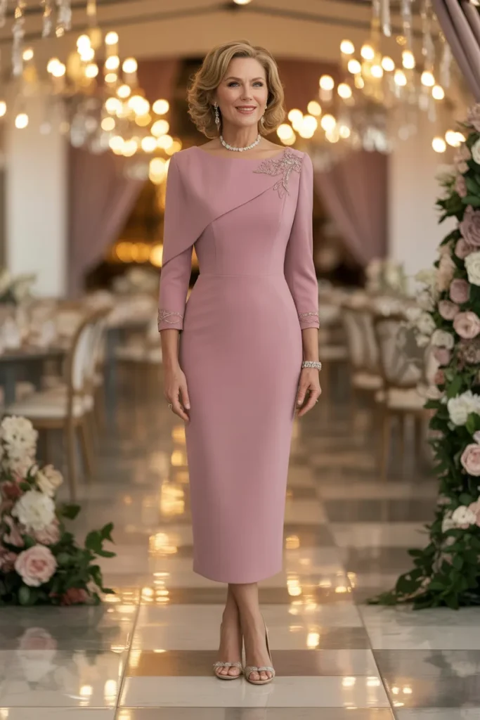 Dusty Rose Crepe Midi Dress