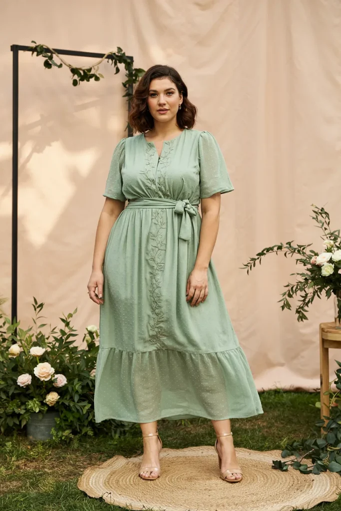 Earthy Sage Green Midi Dress for Outdoor Ceremonies