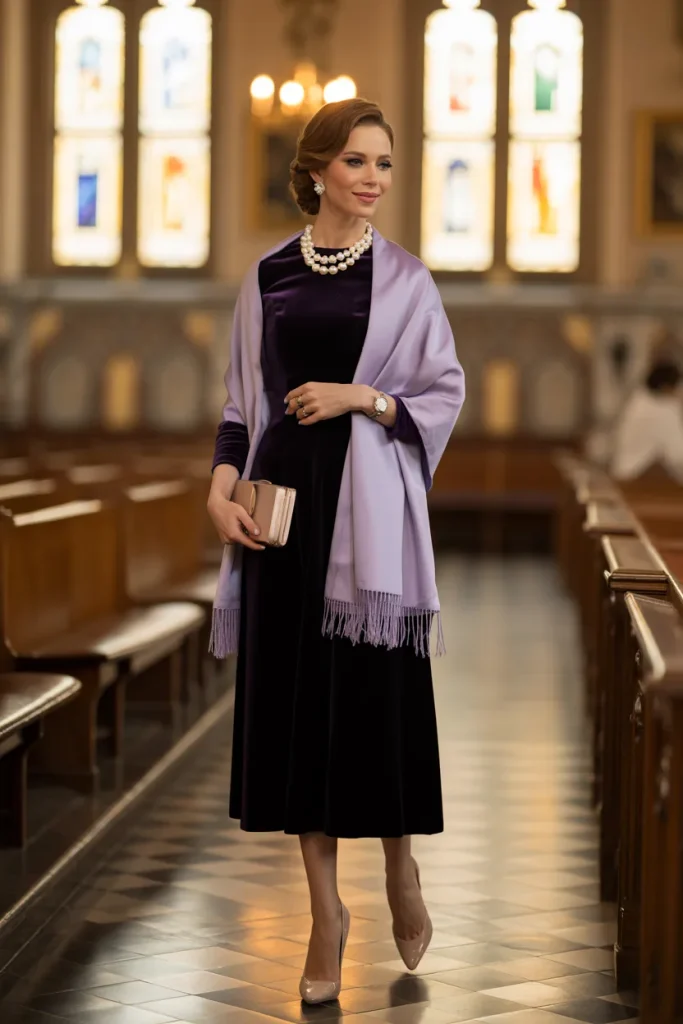 Easter Black Velvet Midi Pastel Shawl Church Outfit