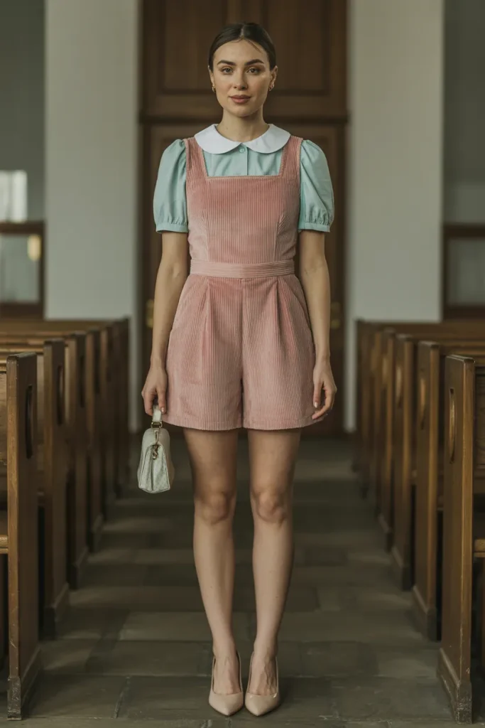 Easter Corduroy Romper Peter Pan Collar Church Outfit