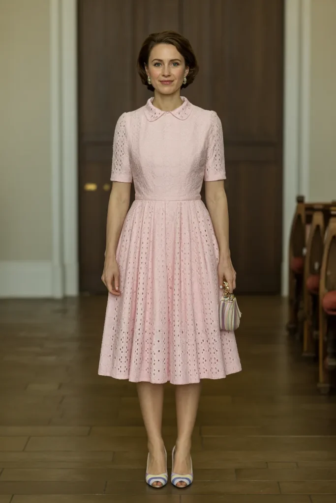 Easter Eyelet Lace Fit and Flare Dress Church Outfit