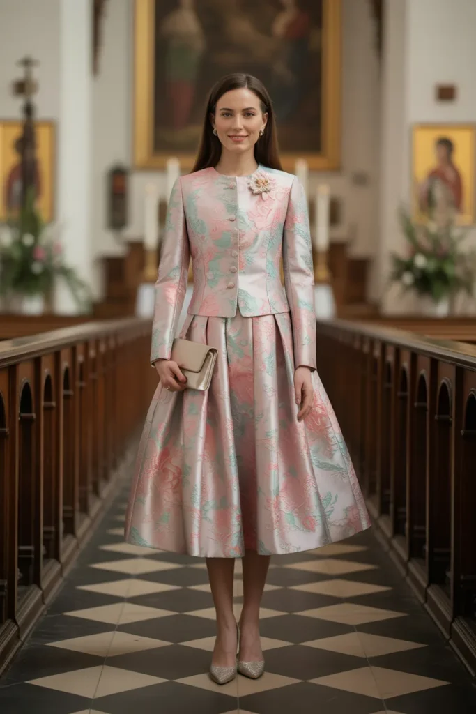 Easter Floral Brocade Skirt Suit Church Outfit
