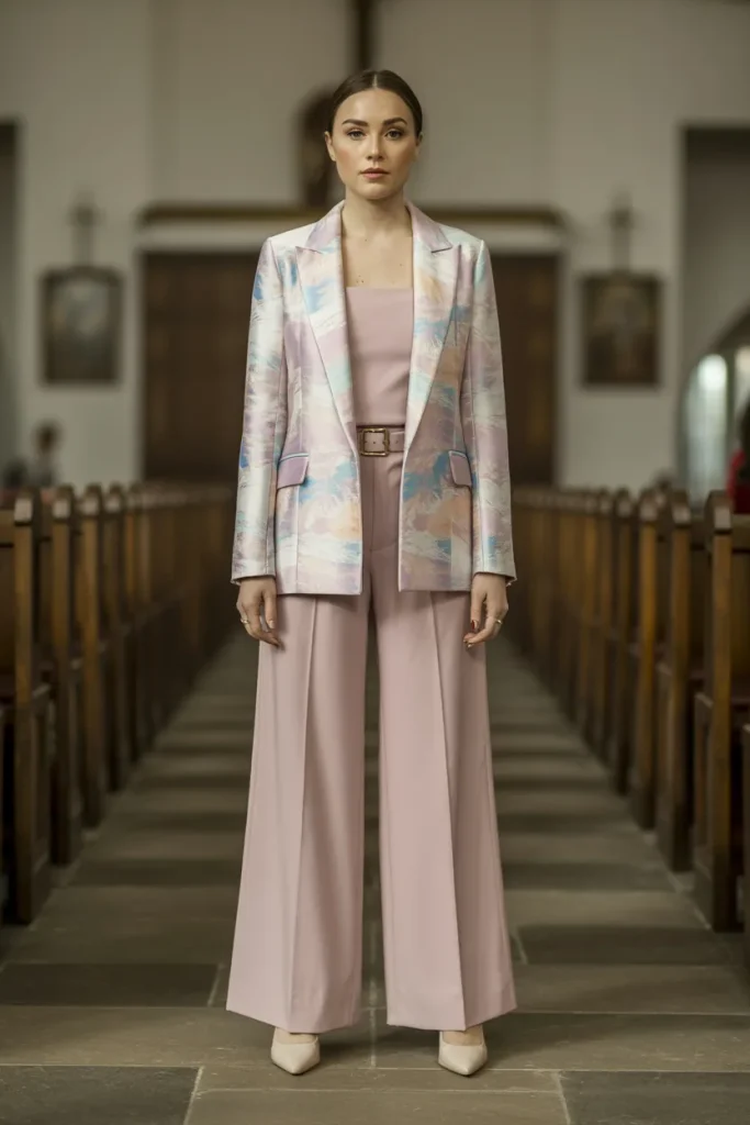 Easter Jacquard Blazer Wide Leg Trousers Church Outfit