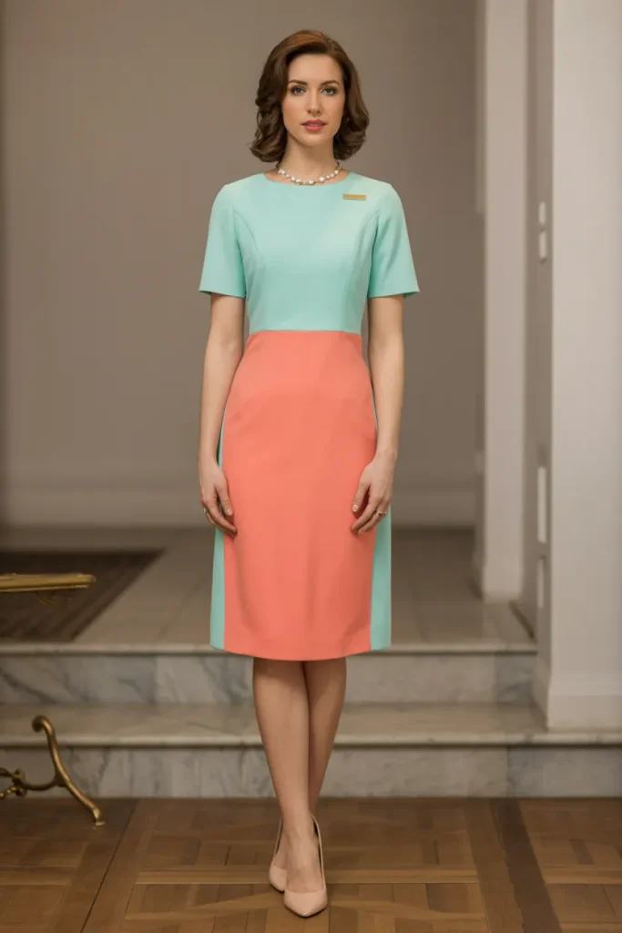 Easter Mint and Coral Color Block Sheath Dress Church Outfit