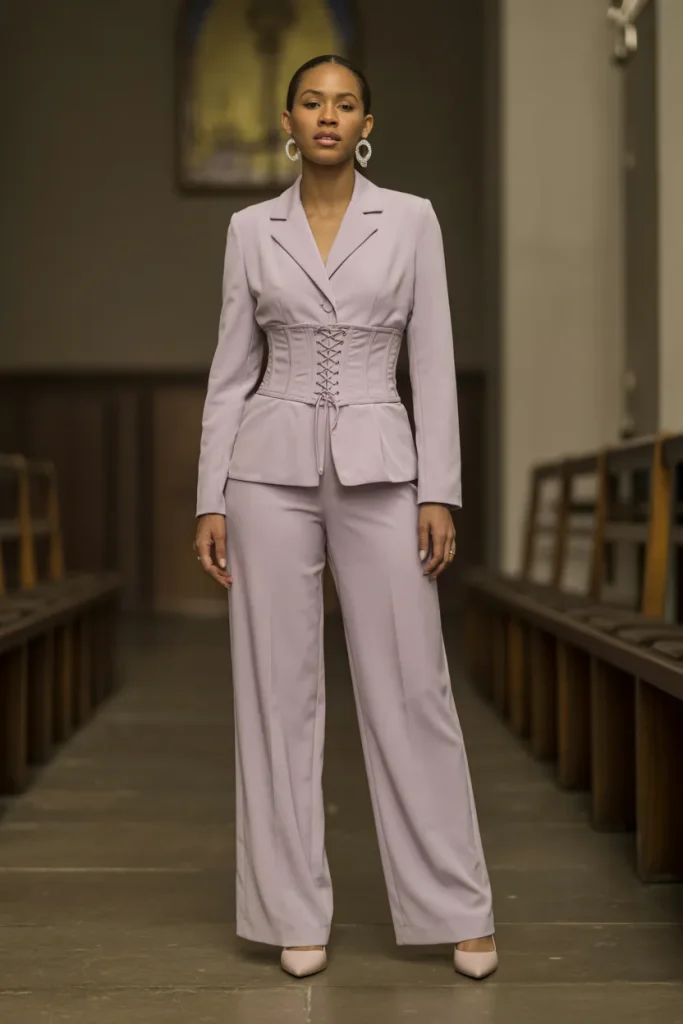 Easter Pastel Pantsuit Corset Belt Church Outfit