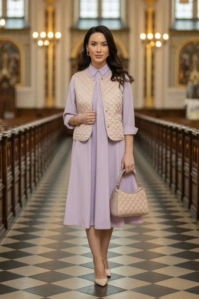 Easter Quilted Vest Midi Dress Church Outfit