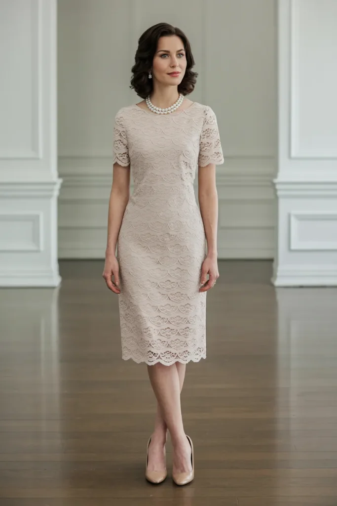 Easter Scalloped Lace Sheath Dress Church Outfit