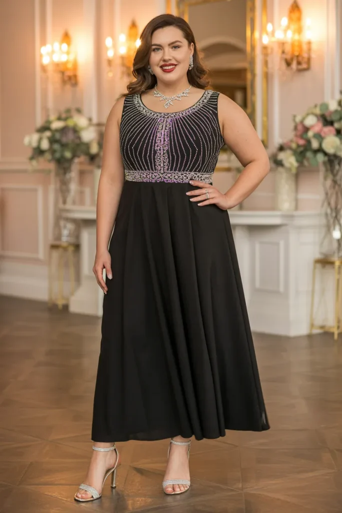 Empire Waist Crystal Embellished Black Evening Wedding Guest Dress