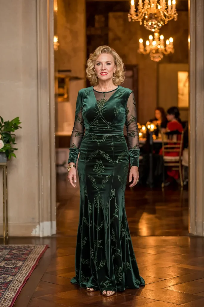 Forest Green Devore Velvet Mother of the Bride Dress