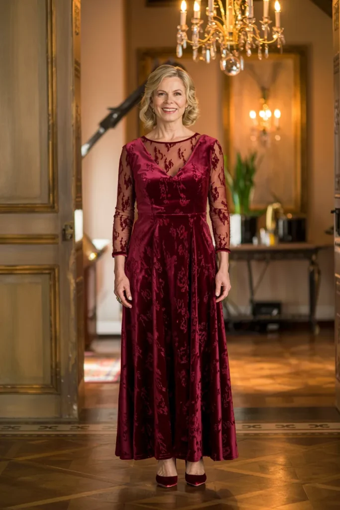 Garnet Velvet Burnout Mother of the Bride Dress
