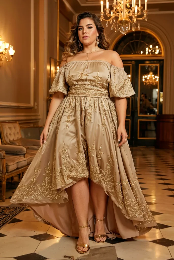 Gold High Low Off The Shoulder Glitter Maxi Dress