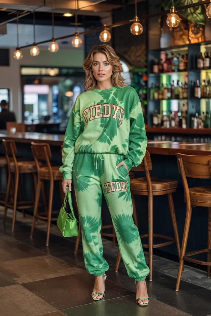 Green Tie Dye Sweatsuit and Neon Accessories