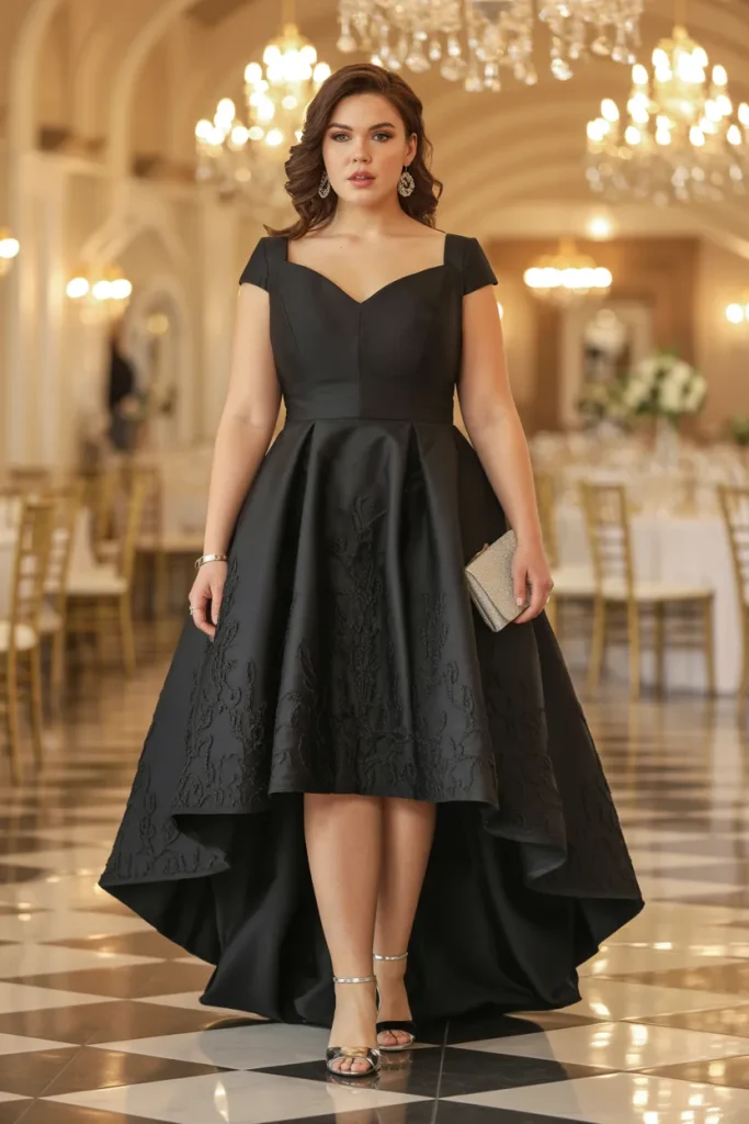 High Low Bubble Hem Black Cocktail Wedding Guest Dress