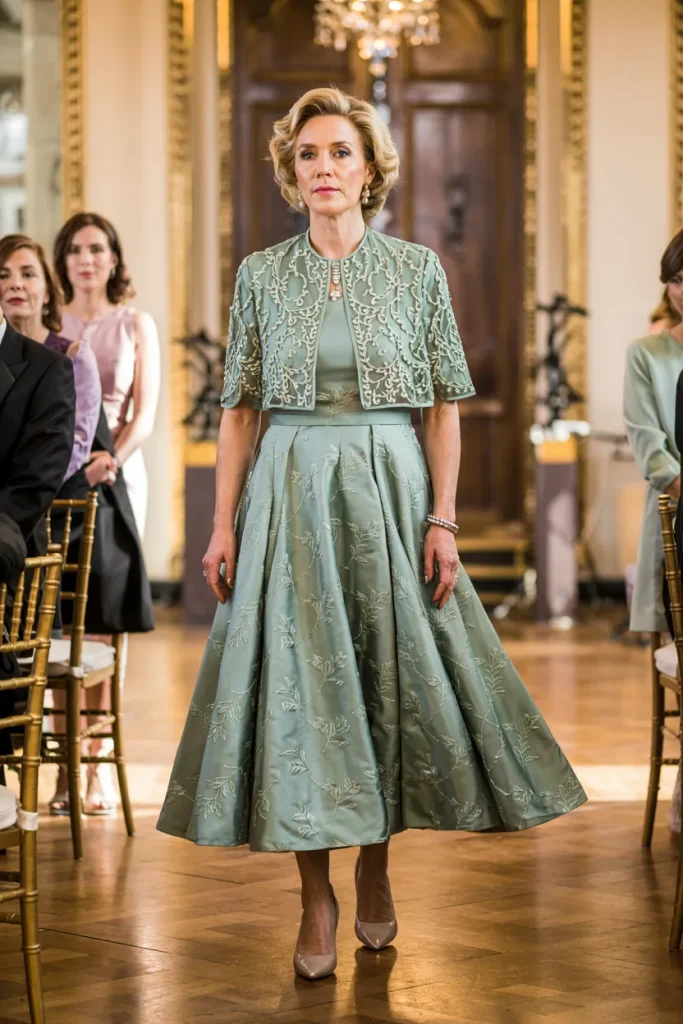 Jade Tea Length Overlay Mother of the Bride Dress