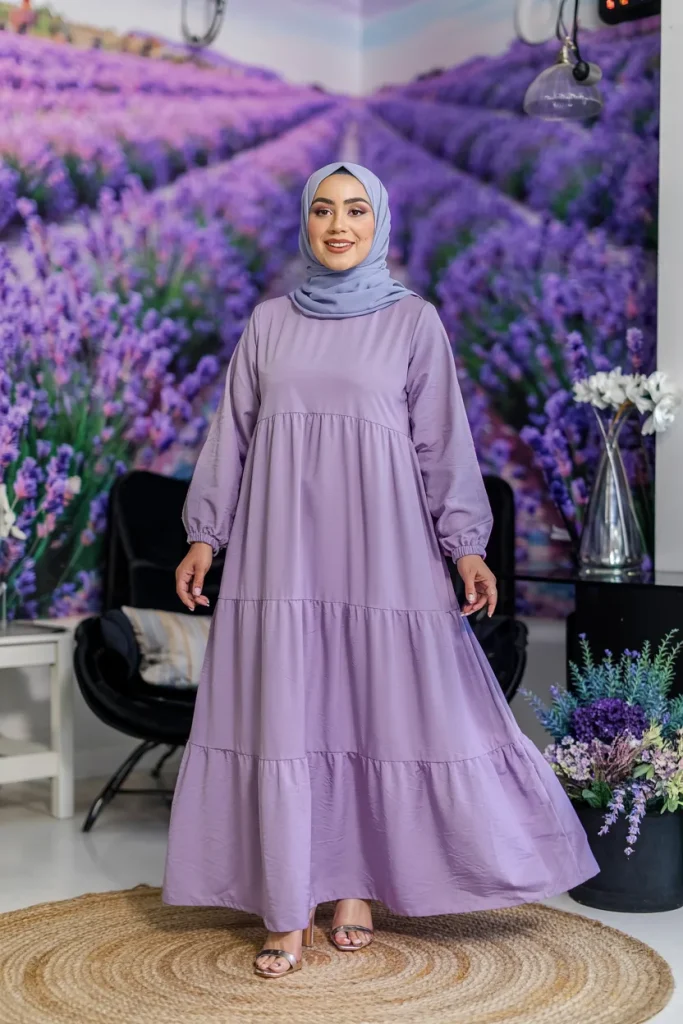 Lavender Fields Tiered Maxi Dress Hijabi Outfit