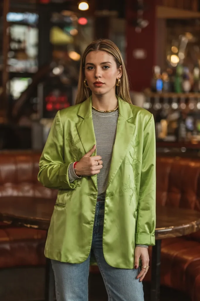 Lime Green Blazer With Striped Tee
