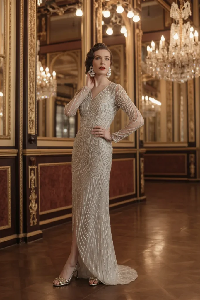 Long Sleeve Art Deco Beaded Beauty